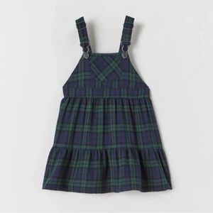 Zara Kids Plaid Pinafore Dress Navy Green Tartan Size 4–5 Years (110 cm) NWOT